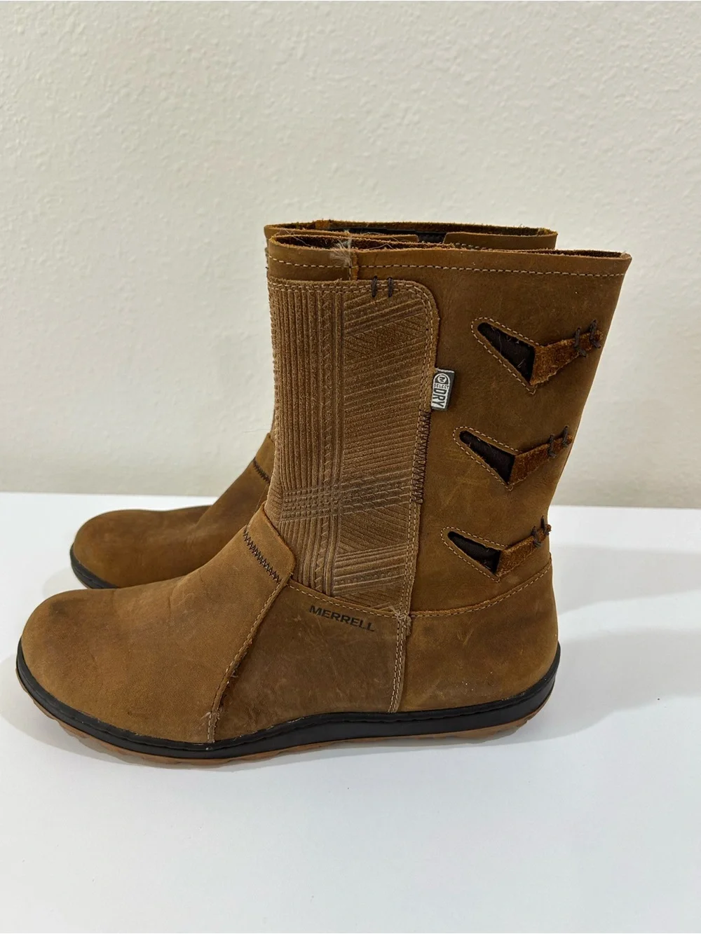 Merrell Ashland Vee Mid Brown Leather Waterproof Zip Up Boots, Size 8.5